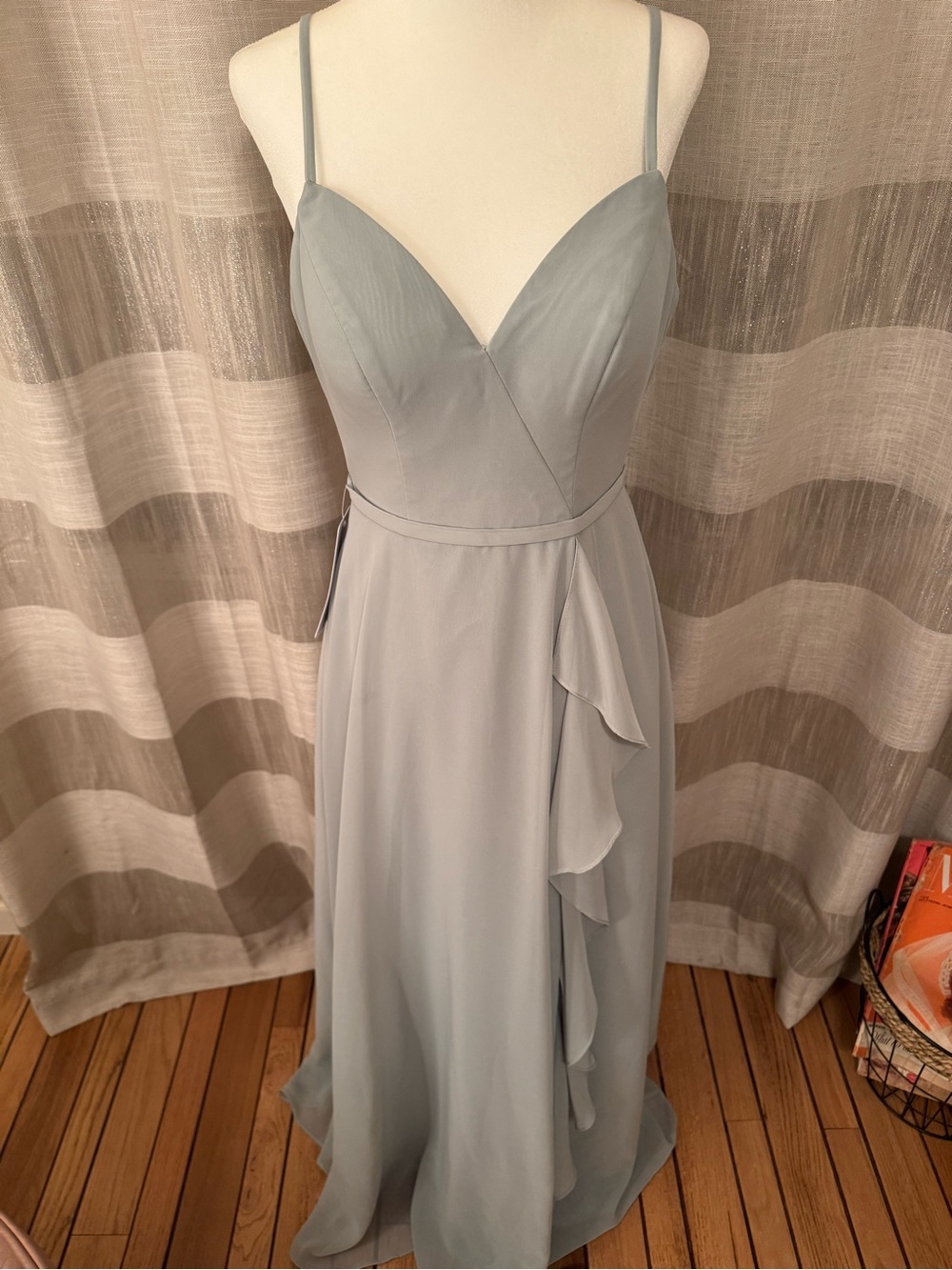 Azazie Pale Green with Light Blue Spaghetti-Strap Prom Dress - Picture 3 of 11